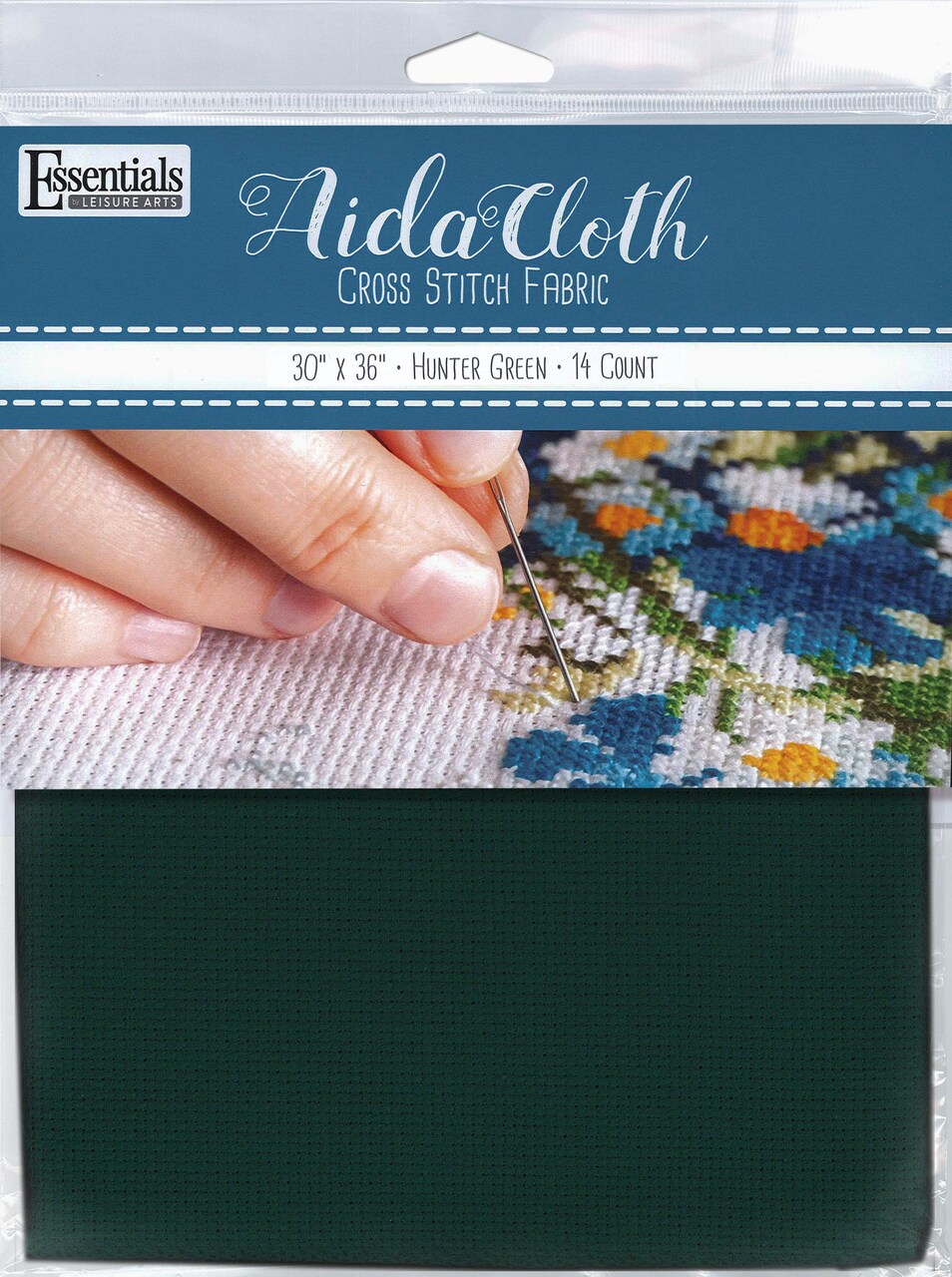 Essentials By Leisure Arts Aida Cloth, 14 count, 30" x 36", Hunter Green cross stitch fabric for embroidery, cross stitch, machine embroidery and needlepoint